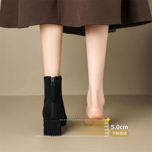 ZHR则则百搭绒面短靴女2024新款方头时装靴粗跟美拉德瘦瘦靴女靴 商品图4