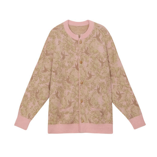 谜底针织开衫女2024冬季新品复古风提花中长款宽松毛衣244MZ1859 商品图4