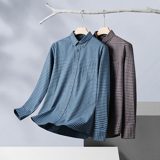 【100%棉】【新款DM】大依优型大码纯棉磨毛格子长袖衬衫男宽松加肥加大码男士休闲商务衬衣上衣胖子 商品图0