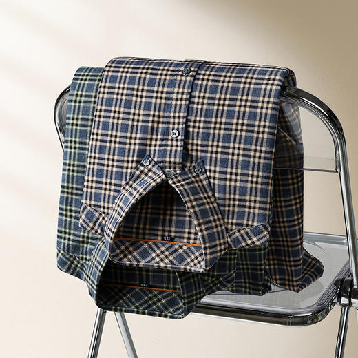 【100%棉】【新款DM】大依优型大码纯棉磨毛格子长袖衬衫男宽松加肥加大码男士休闲商务衬衣上衣胖子 商品图10