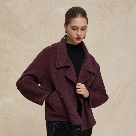PH941斯尔丽24新款含骆驼绒双面呢大翻驳领廓形小个子百搭短款羊毛大衣 商品图2