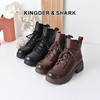 经典鲨女鞋2024年冬款百搭圆头侧拉链系带加绒加厚通勤马丁靴KW333-D58081 商品缩略图0