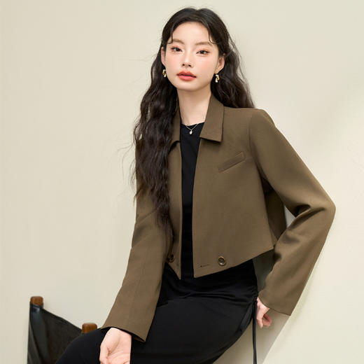 高级感通勤风翻领搭片截短款西装女秋季气质西服外套 商品图2