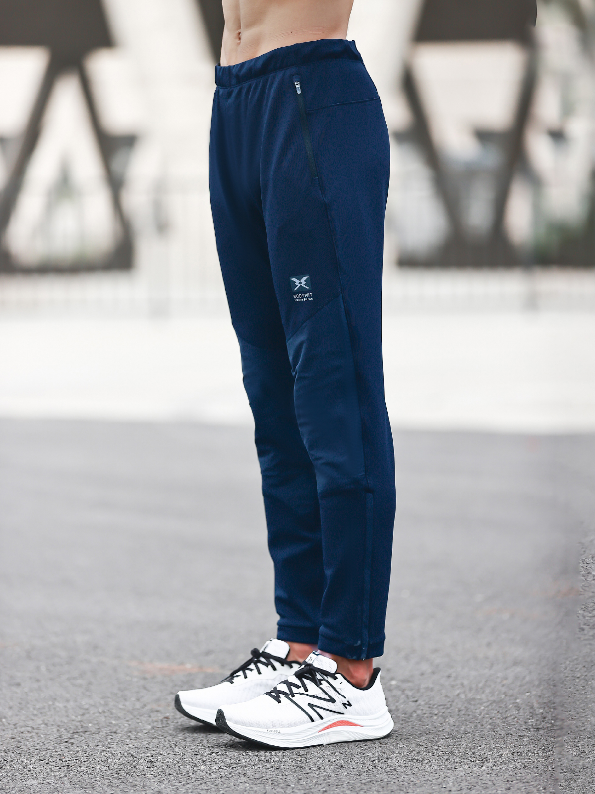 BODYWIT身体智慧男子云迹针织加绒速干保暖透气跑步运动长裤