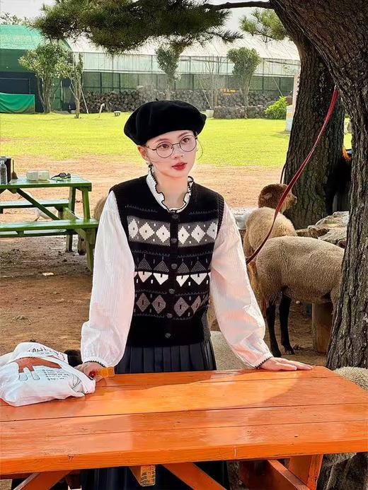 浮生八记/24C096/费尔岛复古菱格提花叠穿针织马甲 商品图0