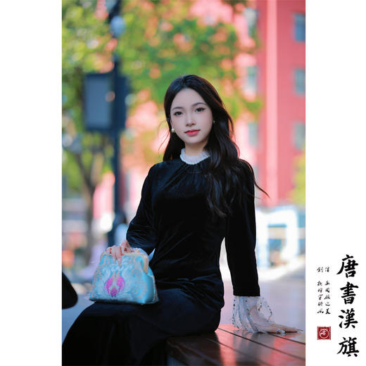 【玉 阑】丝绒花领国风新中式温婉优雅改良旗袍 商品图2