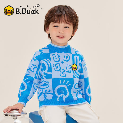 B.Duck小黄鸭童装中高圆领套头针织衫冬季男童毛衣105-150 BF5512032 商品图2
