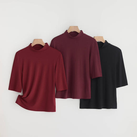 女士德绒5.0四季款轻薄保暖高弹打底衫（半高领5分袖） 商品图9