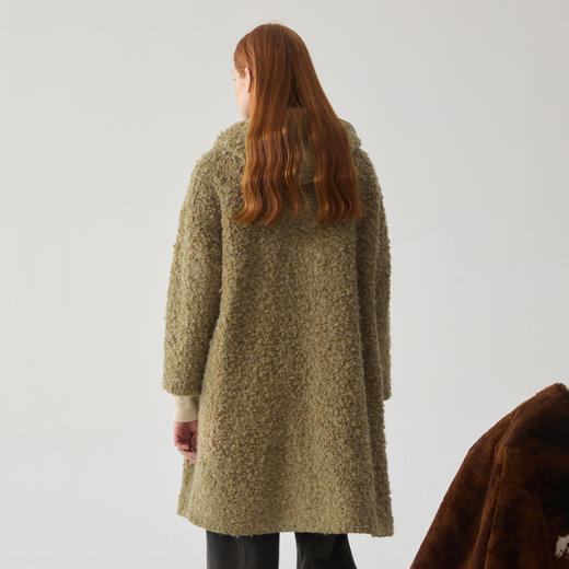 谜底羊毛混纺大衣女士2024冬新品连帽大廓形中长款毛呢244MD1529 商品图2