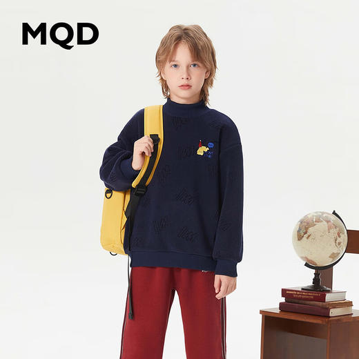 【MQD】童装男大童冬新款基础百搭学院风加绒半高领卫衣 商品图0