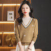 CC-101-69137半高领毛衣女短款假两件上衣秋冬新款内搭条纹羊毛针织打底衫冬季 商品缩略图3