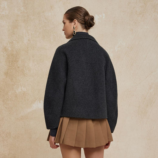 PH941斯尔丽24新款含骆驼绒双面呢大翻驳领廓形小个子百搭短款羊毛大衣 商品图5