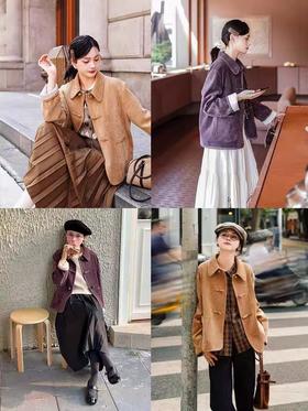 浮生八记/24D148/新中式盘扣设计灯芯绒双口袋外套