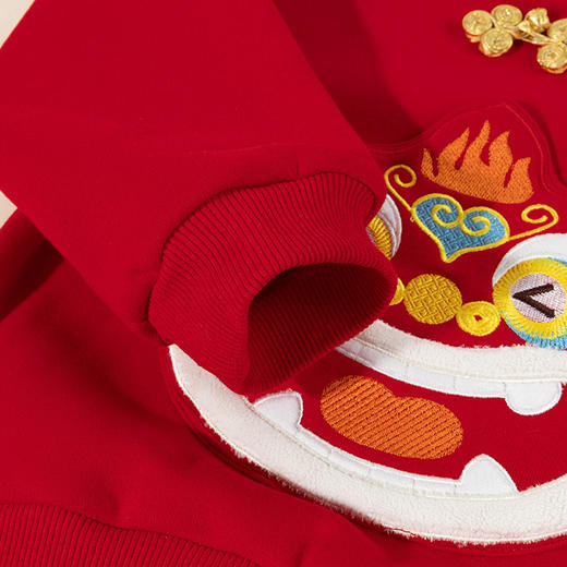 贝贝怡国潮贴布绣秋冬新款男童加绒保暖套装男宝百搭卫衣卫裤拜年服ZB3DT099 商品图6