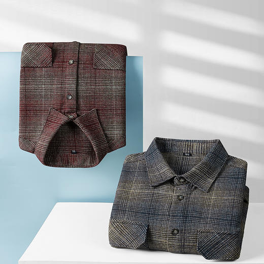 【新款DM】大依优型大码磨毛格子长袖衬衫男宽松加肥加大码男士休闲商务衬衣上衣胖子 商品图7