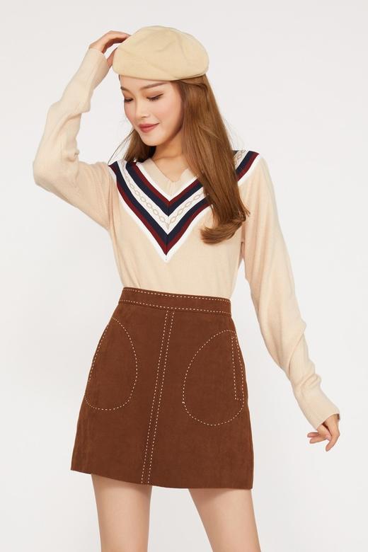 MEETLADY/米莱达 V领撞色套头毛衣 9922 商品图0