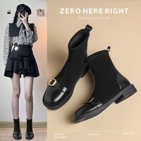 ZHR小香风短靴女2024新款平底弹力靴百搭袜靴马丁靴ins潮瘦瘦靴子