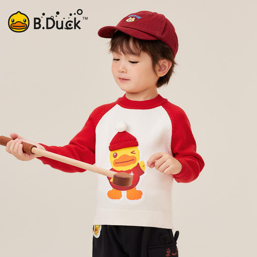 B.Duck小黄鸭童装冬季男童卡通圆领套头针织衫冬季男童休闲105-150 BF5512926 商品图2