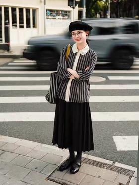 浮生八记/24C089/可拆卸三穿领英伦绅士复古通勤条纹衬衫