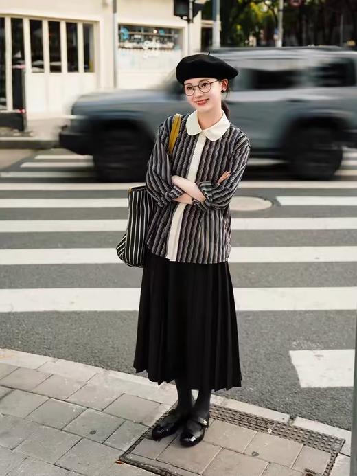 浮生八记/24C089/可拆卸三穿领英伦绅士复古通勤条纹衬衫 商品图0