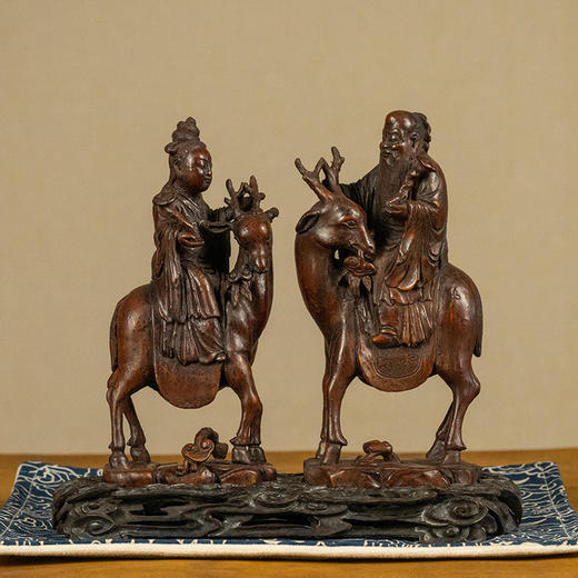 清 竹雕寿星摆件（红木座） 商品图0