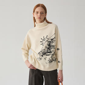 谜底高领毛衣女2024冬季新品复古风绣花百搭套头针织衫244MZ1878