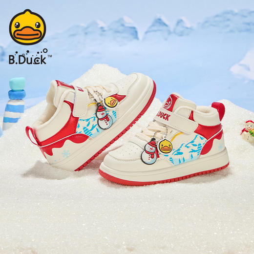 B.Duck小黄鸭童鞋卡通挂件高帮板鞋冬季男女童加绒26-30 B5586835 商品图4