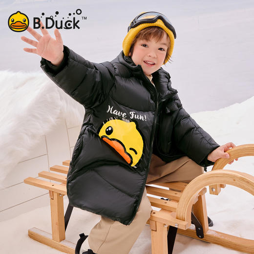 B.Duck小黄鸭童装冬季男女童连帽中长款羽绒服外套105-150 BF5516012 商品图2