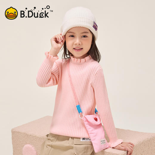 B.Duck小黄鸭童装纯色花边毛衣冬季女童修身上衣105-150 FF5512027 商品图2