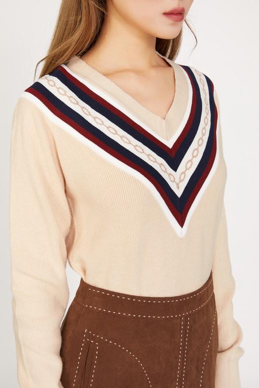 MEETLADY/米莱达 V领撞色套头毛衣 9922 商品图3