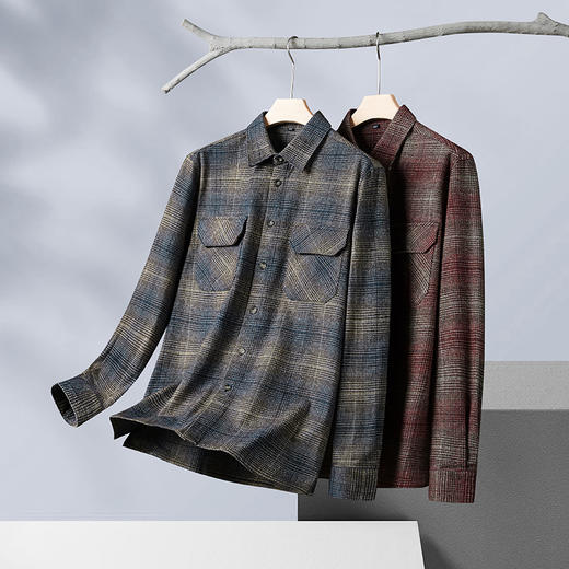 【新款DM】大依优型大码磨毛格子长袖衬衫男宽松加肥加大码男士休闲商务衬衣上衣胖子 商品图3