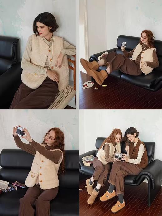 浮生八记/23D225/羊羔绒蘑菇扣马甲 商品图0