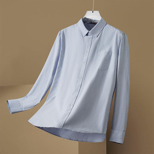 【100%棉】【新款DM】大依优型大码纯棉条纹长袖衬衫男宽松加肥加大码男士休闲商务衬衣上衣胖子 商品图2