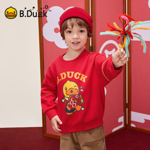 B.Duck小黄鸭童装冬季男女童圆领加绒卫衣新年款105-150 BF5531059 商品图2