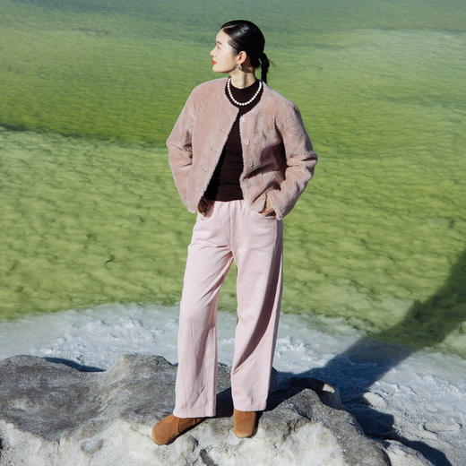 绽放旅行女装719朵/秋冬绒感玫瑰温柔气质羊羔毛绒感开襟短外套 商品图3