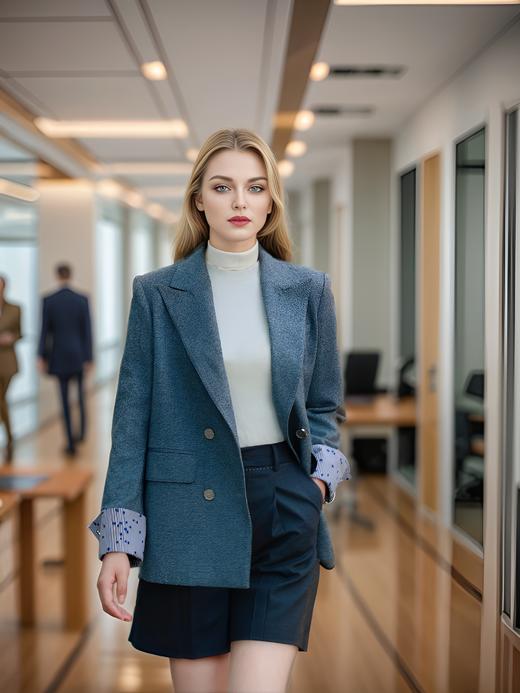 宽肩袖翻折拼色休闲西服外套 商品图3