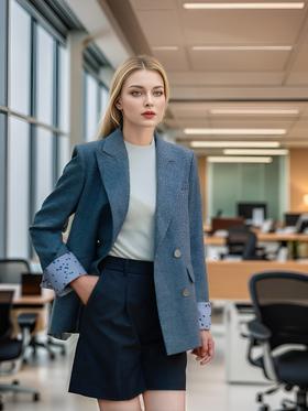 宽肩袖翻折拼色休闲西服外套