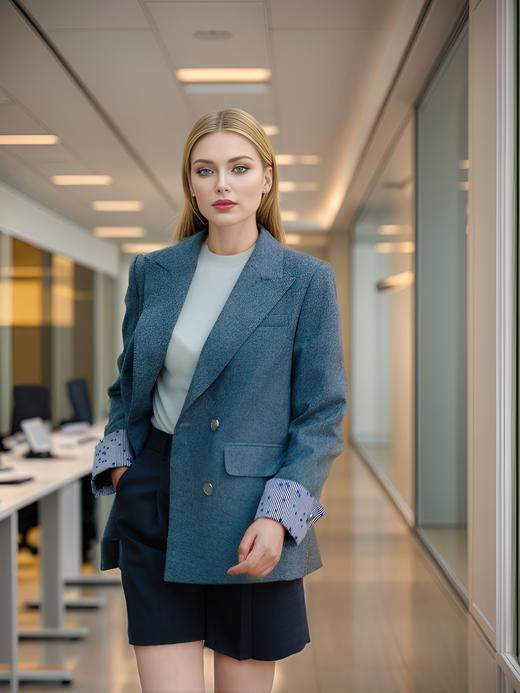 宽肩袖翻折拼色休闲西服外套 商品图1