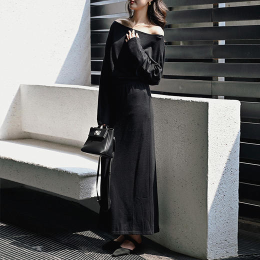【顺丰包邮】99313 洛诗琳一字肩羊绒上衣松紧腰半身裙两件套女637 商品图0