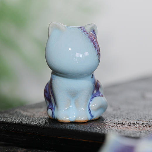 神钧宝瓷 钧釉窑变招财猫茶宠摆件 商品图2