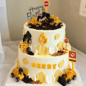 【工程车💕开工啦】双层定制卡通蛋糕