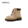 westory学院风马丁小黄靴英伦风复古厚底真皮短筒休闲马丁靴女W24DS83971 商品缩略图1