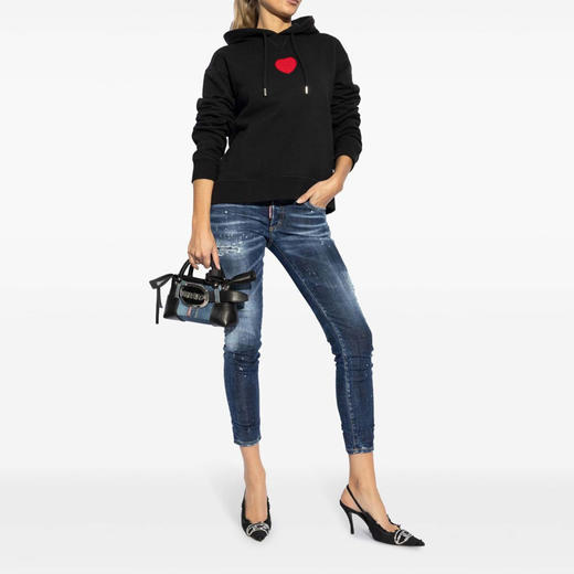 【二】DSQUARED2 女士配心形补丁棉质连帽卫衣 黑色 S75GU0554 S25516 900 商品图3