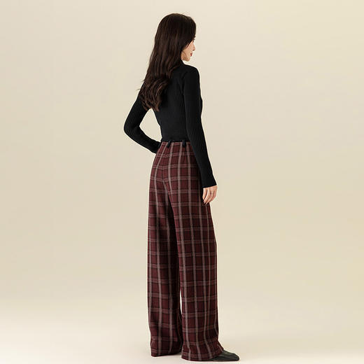 【高货xg】全新升级【铂金会员183/天猫249/差价66】(02459) 洛诗琳羊毛混纺保暖显瘦格子裤秋冬新安可拉红复古阔腿裤 商品图4