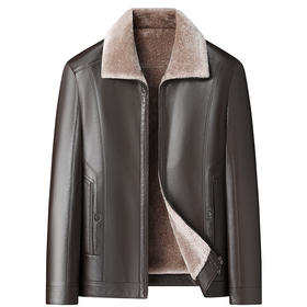 【新款DLC】大依优型大码翻领pu皮夹克皮毛一体加绒外套加肥加大肥佬休闲上衣男士胖子潮流