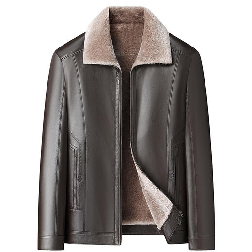 【新款DLC】大依优型大码翻领pu皮夹克皮毛一体加绒外套加肥加大肥佬休闲上衣男士胖子潮流 商品图0