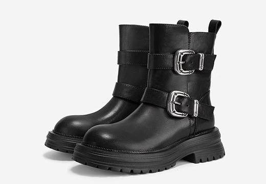 MIO米奥2024新款时尚酷飒西部靴高级百搭马丁靴中筒厚底靴子女 商品图0