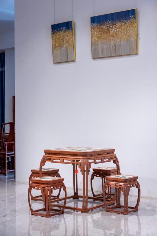 红桥红  家具严选  缅甸花梨（大果紫檀）【石面 78 仿故宫文竹 方桌五件套】 商品图1