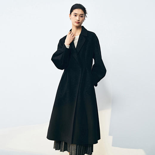 【高货sh】全新升级【铂金会员661/天猫899/差价238】(10703) 洛诗琳秋冬新双面呢褶皱泡泡袖压褶大摆围收腰款气质大衣 商品图3