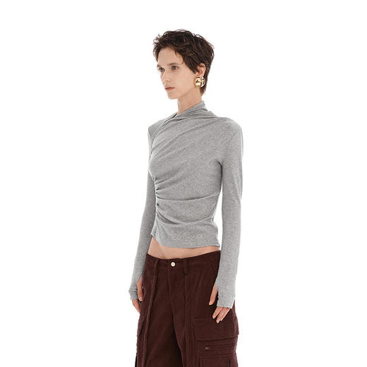 NUTH  亲肤莱赛尔修身显瘦针织打底斜领长袖打底针织上衣女 商品图2